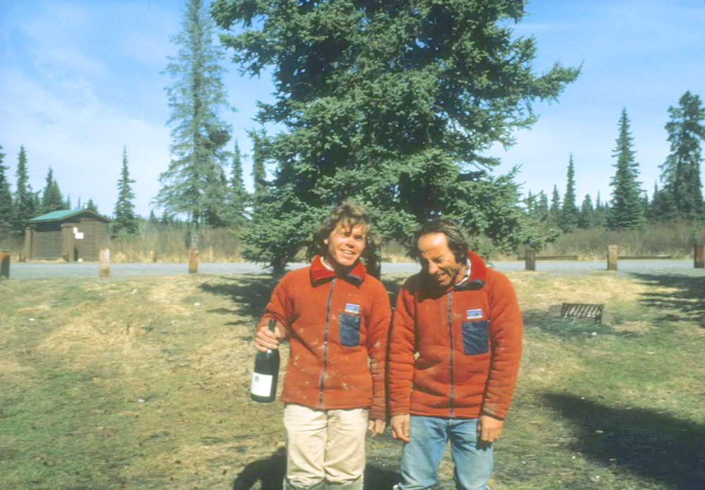 Drinking wine after a hike.